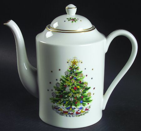 Christmas Eve (No Color Bnd, Gold Trim) Coffee Pot & Lid