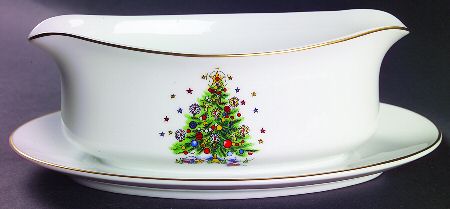 Christmas Eve (No Color Bnd, Gold Trim) Gravy Boat with Attached Underplate