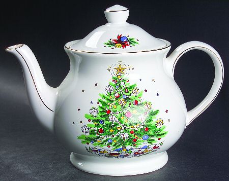 Christmas Eve (No Color Bnd, Gold Trim) Teapot & Lid