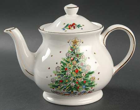 Christmas Eve (No Color Bnd, Gold Trim) Teapot & Lid