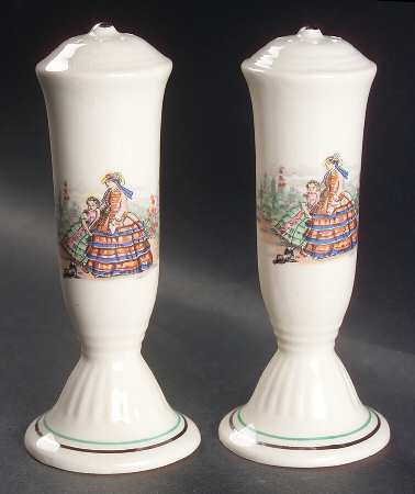 Godey Fashions (Fluted, Green Band) Salt & Pepper Set