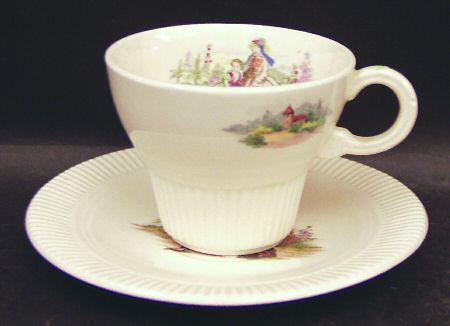 Godey Prints (Ribbed Rim) Flat Demitasse Cup & Saucer Set