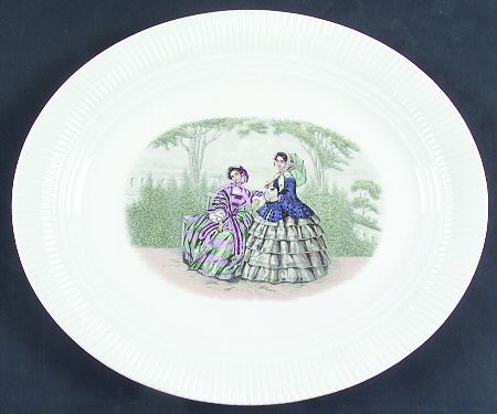 Godey Prints (Ribbed Rim) 13" Oval Serving Platter