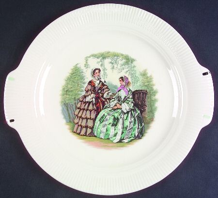 Godey Prints (Ribbed Rim) Handled Cake Plate