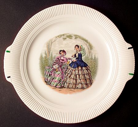Godey Prints (Ribbed Rim) Handled Cake Plate