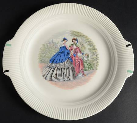Godey Prints (Ribbed Rim) Handled Cake Plate