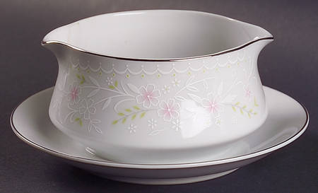 Spring Blossom Gravy Boat with Attached Underplate