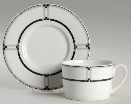 Tangent Black Blue Flat Cup & Saucer Set