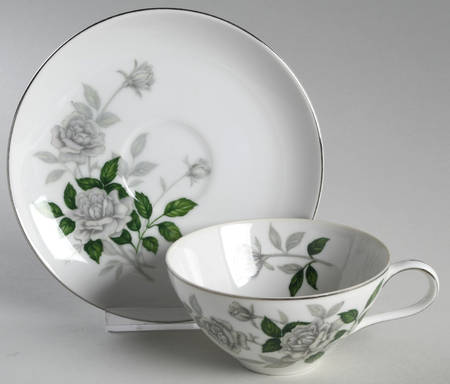 Gray Pearl (Platinum Trim) Flat Cup & Saucer Set