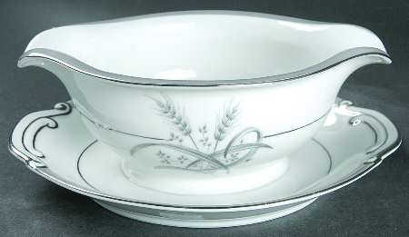 Silver Wheat Gravy Boat with Attached Underplate