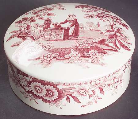 Archive Collection Cranberry 5" Round Box & Lid by Spode