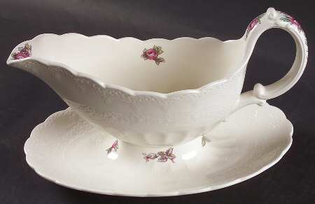 Billingsley Rose Pink (Old Backstamp) Gravy Boat with Attached Underplate by Spode