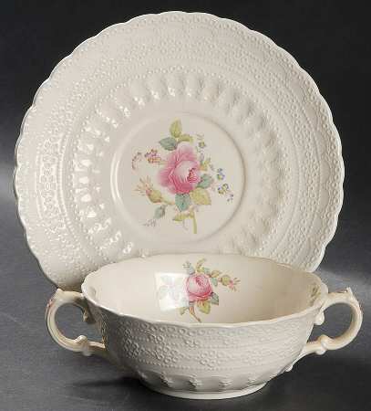 Billingsley Rose Pink (Old Backstamp) Flat Cream Soup Bowl & Saucer Set by Spode