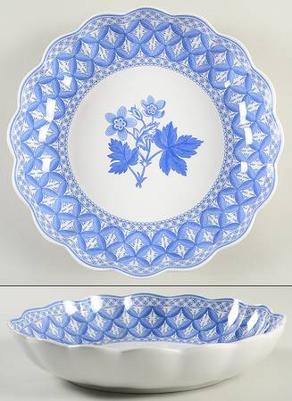 Blue Geranium Large Round Fluted Dish aka Chip/Dip Plate