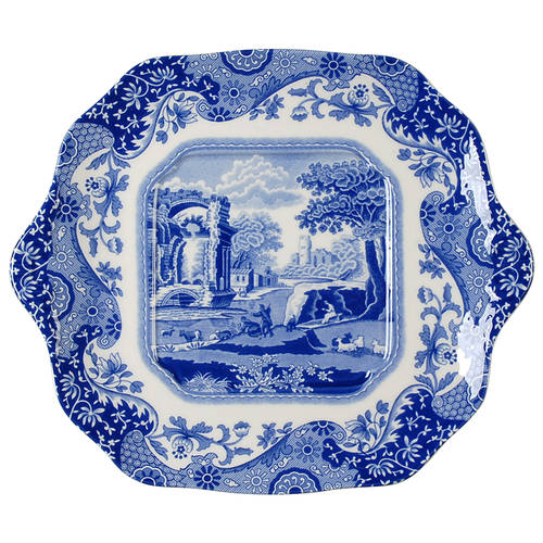 Blue Italian Square Handled Cake Plate