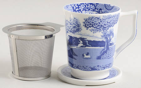 Blue Italian Tisanieres Set-Mug, Metal Filter, & Coaster