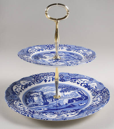 Blue Italian 6 5/8"-10"  2 Tiered Serving Tray (Dp, Sp) HC