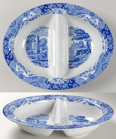 Blue Italian 11" Oval Divided Vegetable Bowl