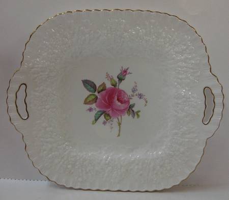 Bridal Rose (Gold Trim) Handled Cake Plate