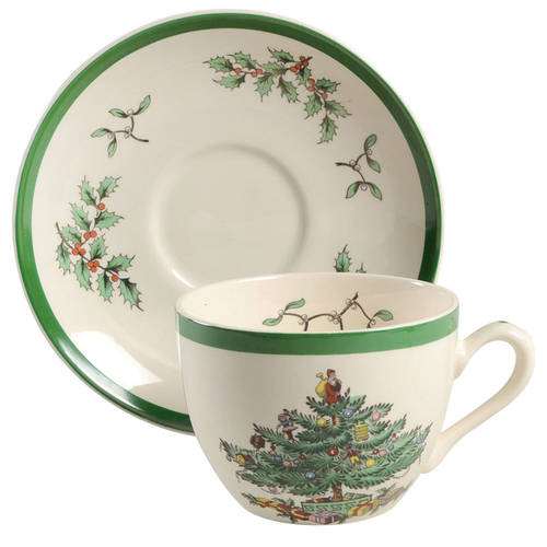Christmas Tree Flat Cup & Saucer Set