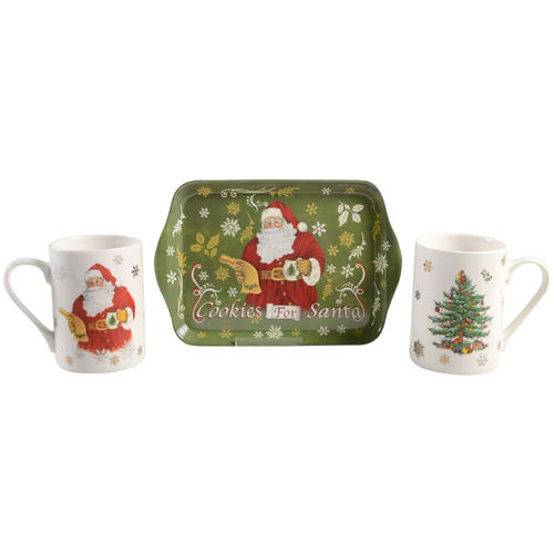 Christmas Tree (3 Pc) Cookies for Santa Tray & 2 Mugs
