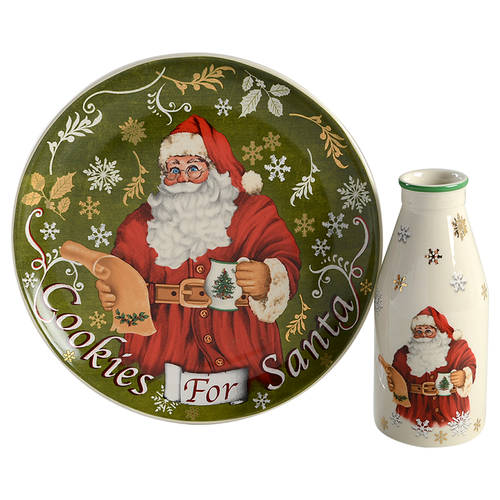 Christmas Tree (2 Pc) Cookies for Santa Plate & Bottle