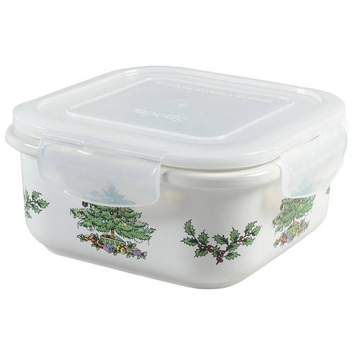 Christmas Tree 6" Square Food Storage Container & Plastic Lid