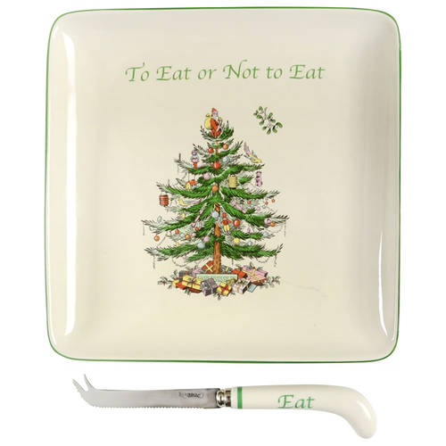 Christmas Tree Cheese Plate & Knife Set