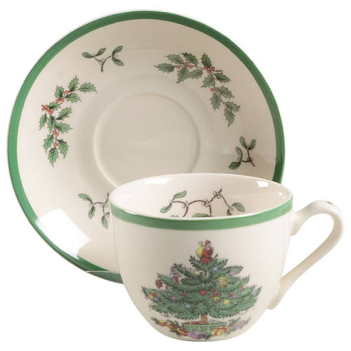 Christmas Tree Flat Cup & Saucer Set