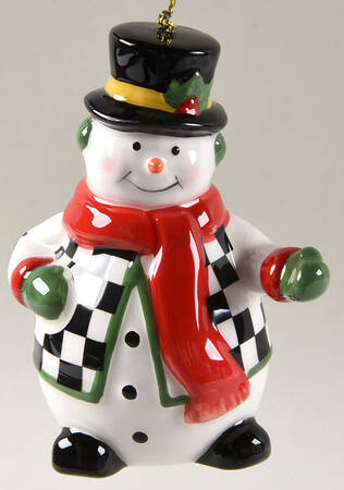 Christmas Tree Ornaments Black & White Snowman - Top Hat - Boxed