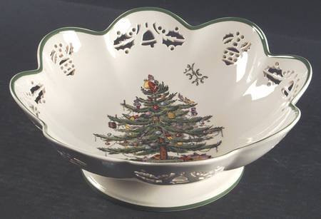 Christmas Tree 11" Pierced Footed Base Comport