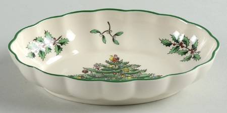 Christmas Tree Small Oval Fluted Dish