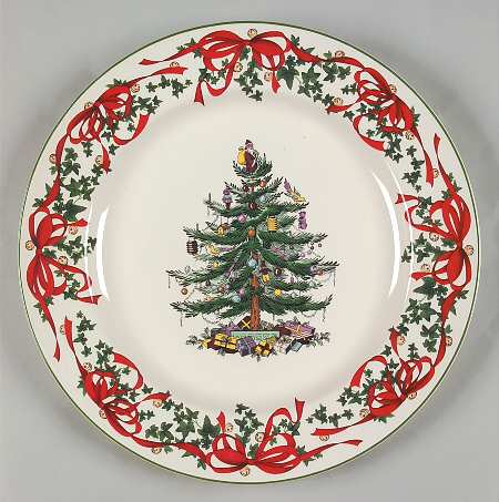 Christmas Tree 12" Red Ribbon Buffet Plate