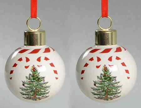 Christmas Tree Ornaments Peppermint Bauble Set Of 2 - Boxed