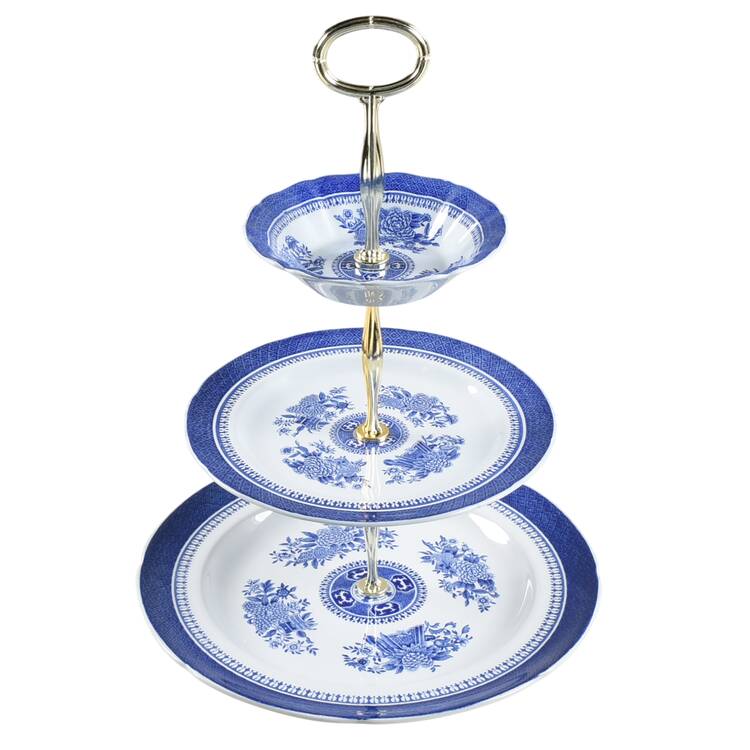 Fitzhugh Blue 11 1/4"  2 Tier Footed Serving Tray (DP,SP,FR) HC