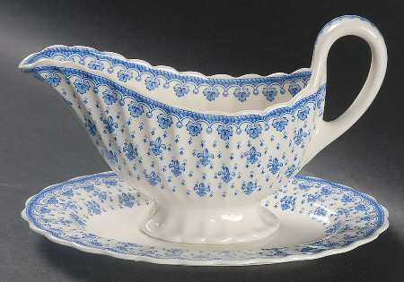 Fleur de Lys Blue (Earthenware, No Trim) Gravy Boat & Underplate/Relish
