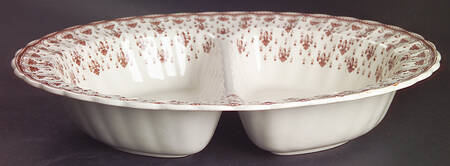 Fleur de Lys Brown (Earthenware, No Trim) 11" Oval Divided Vegetable Bowl