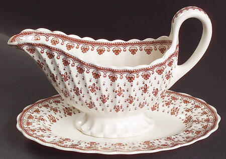 Fleur de Lys Brown (Earthenware, No Trim) Gravy Boat & Underplate/Relish