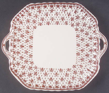 Fleur de Lys Brown (Earthenware, No Trim) Square Handled Cake Plate