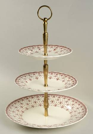 Fleur de Lys Brown (Earthenware, No Trim) 3-Tiered Serving Tray (DP, SP, BB)