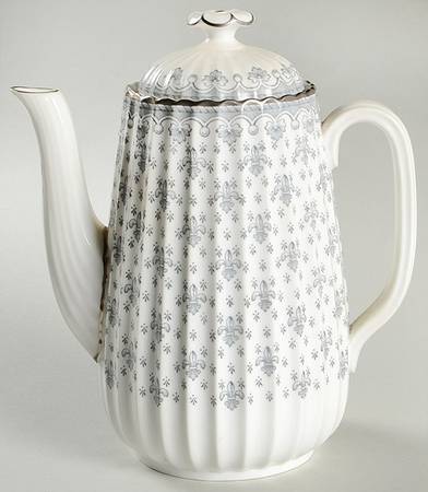 Fleur de Lys Grey (Bone, Platinum Trim) Mini Coffee Pot & Lid by Spode