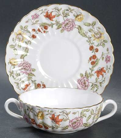 Floral Tapestry Flat Cream Soup Bowl & Saucer Set by Spode