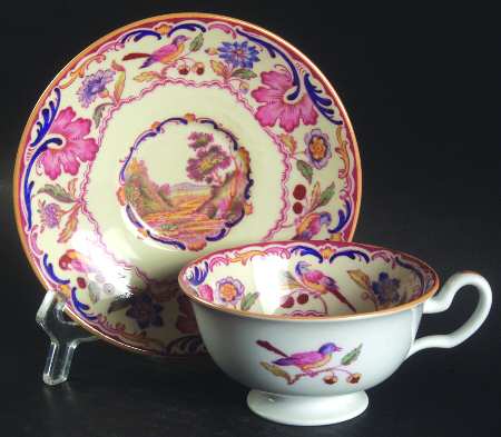 Gobelin (Scalloped, Yellow Trim) Footed Cup & Saucer Set by Spode