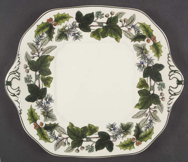 Green Garland Square Handled Cake Plate