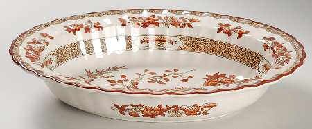 Indian Tree (Orange Rust, Scallop, Red Trim) 10" Oval Vegetable Bowl by Spode