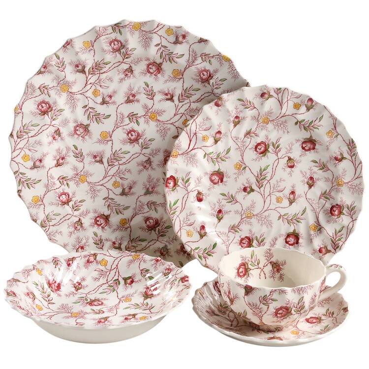 Rosebud Chintz (2-8401, Pink Vine) 5 Piece Place Setting