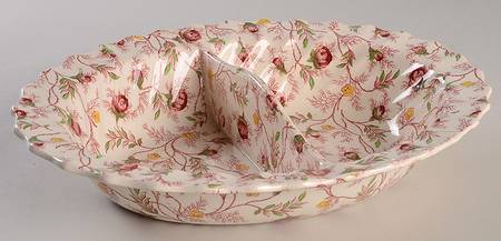 Rosebud Chintz (2-8401, Pink Vine) 10" Oval Divided Vegetable Bowl
