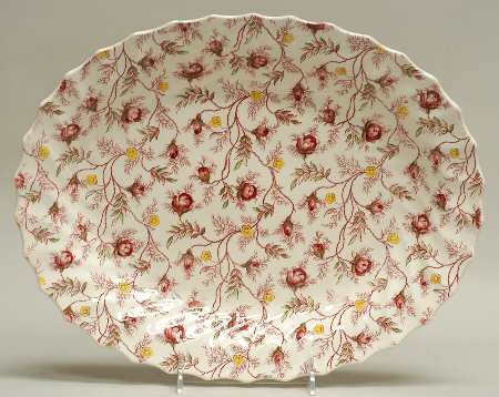 Rosebud Chintz (2-8401, Pink Vine) 13" Oval Serving Platter