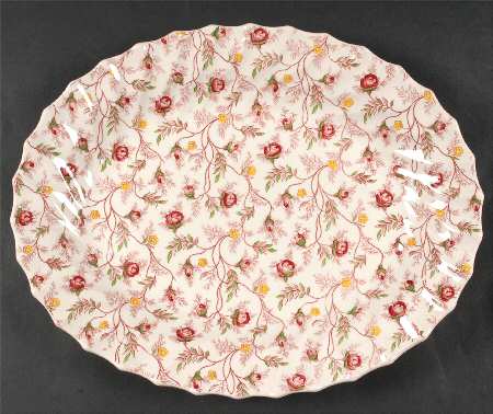 Rosebud Chintz (2-8401, Pink Vine) 14" Oval Serving Platter