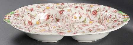 Rosebud Chintz (2-8401, Pink Vine) Round Covered Divided Vegetable No Lid